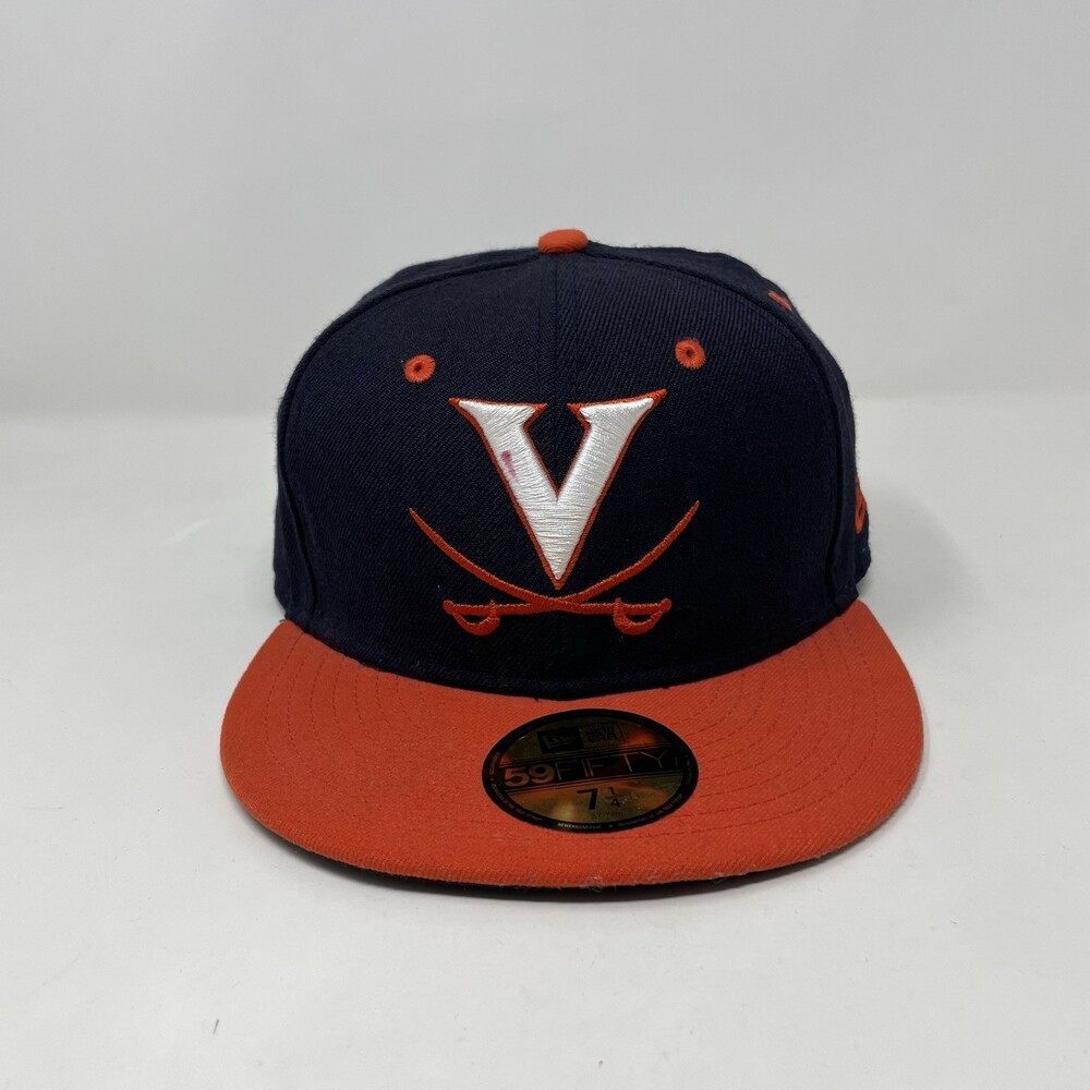 Virginia Cavaliers Hat Cap Men Fitted 7 1/4 Blue Orange New Era 59Fifty 'Haas *